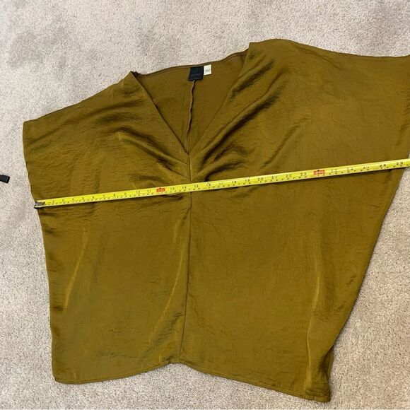 OXMO mustard khaki green V neck web sleeve blouse Sz M - Picture 13 of 14
